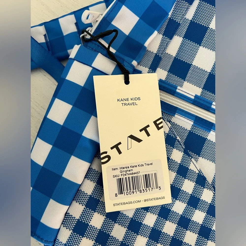 NWT State Backpack Intarsia Kane Kids Blue Gingham